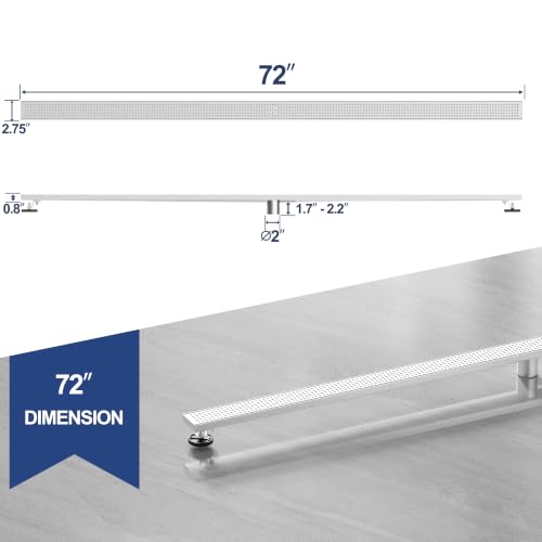 Neodrain 72" Linear Shower Drain, Brushed 304 SS Bathroom Linear Drain,cUPC | Brushed Nickel Shower Drain with Quadrato Grate& Adjustable Feet, Long Rectangle Shower Floor Drain in Bathroom, Balcony etc - color: Brushed Nickel, size: 72 In