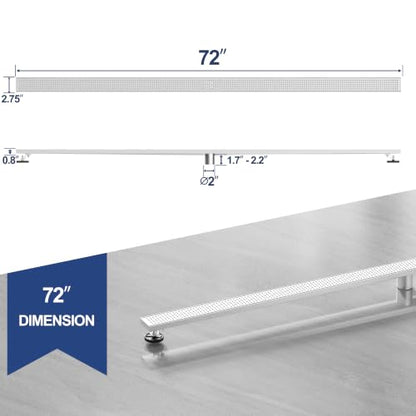 Neodrain 72" Linear Shower Drain, Brushed 304 SS Bathroom Linear Drain,cUPC | Brushed Nickel Shower Drain with Quadrato Grate& Adjustable Feet, Long Rectangle Shower Floor Drain in Bathroom, Balcony etc - color: Brushed Nickel, size: 72 In