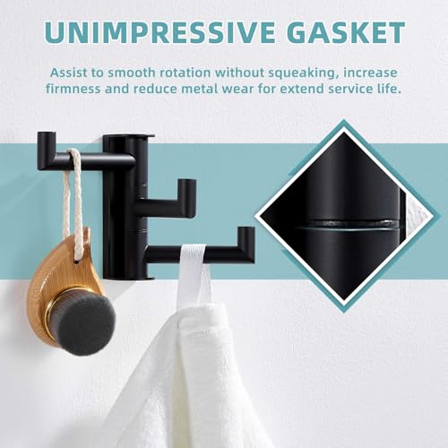 Suyar Swivel Towel Hook with 3 Arms, Bathroom Coat Robe Holder Matte Black | SUS304 Stainless Steel Wall Hook, Space-Saving Design, Holds 3 Towels at Once, Wall Mounted - color: Matte Black, size: 1 Pack