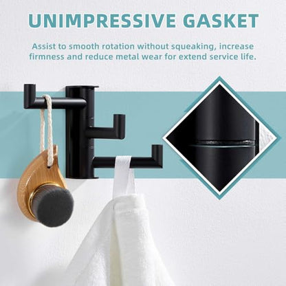 Suyar Swivel Towel Hook with 3 Arms, Bathroom Coat Robe Holder Matte Black | SUS304 Stainless Steel Wall Hook, Space-Saving Design, Holds 3 Towels at Once, Wall Mounted - color: Matte Black, size: 1 Pack
