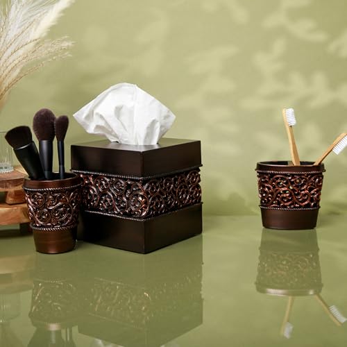 Bronze Finish Square Tissue Box Cover for Bathroom Vanity Counter Tops Also Great for Bedrooms and Living Rooms