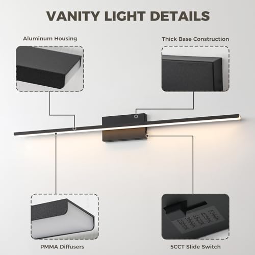 JUSHENG Black Vanity Lights for Bathroom 5CCT Dimmable Bathroom Vanity Light Fixtures LED Vanity Light Bar 39.37'' Inch 36W - color: Black-5CCT, size: 39.76'' Long-Dimmable