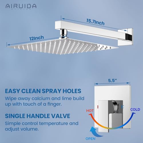 Airuida Shower Faucet Set,12 Inch Shower Valve Kit,Chrome Polish | Male Threads,Rough-in Valve Shower Trim Kit,Single Handle Control Shower Set - color: Chrome Polish, size: 12 Inch