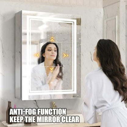 High-End Led Medicine Cabinet,Lighted Medicine Cabinet,3 Colors&Dimmable,Demister,Lighted Glass Shelf,USB Shaver Socket.Surface Mount or Recess Mount,20×28inch - size: 20×28inch