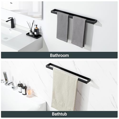 Sayayo Matte Black Towel Racks for Bathroom, 24 Inch Towel Bar Wall Mount | SUS304 Stainless Steel Bath Towel Holder, Square Towel Rod (22.8 Inch Hanging Length) - color: Black, size: 24 Inch（Screw Fixing Only）