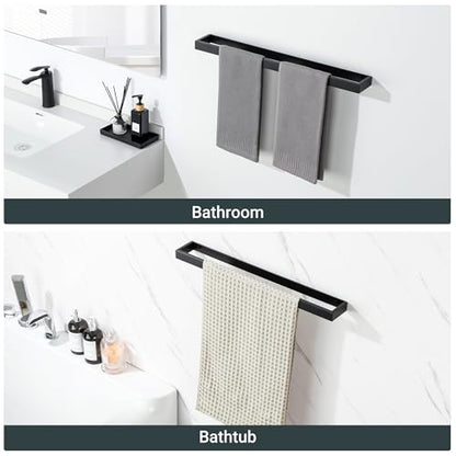 Sayayo Matte Black Towel Racks for Bathroom, 24 Inch Towel Bar Wall Mount | SUS304 Stainless Steel Bath Towel Holder, Square Towel Rod (22.8 Inch Hanging Length) - color: Black, size: 24 Inch（Screw Fixing Only）