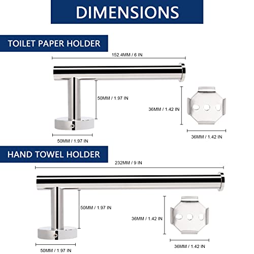 NearMoon Bath Toilet Paper Holder+ Hand Towel Holder, 2 Pieces Bathroom Hardware Set- Premium 304 Stainless Steel Toilet Roll Holder and Towel Rack Wall Mounted for Bathroom/Kitchen (Chrome Finish) - color: Chrome Finish