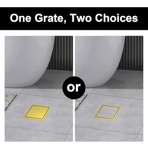 6 Inch Shower Drain Gold with Tile Insert Grate, Floor Drain Brushed 304 Stainless Steel, Including Hair Strainer - color: Gold, size: 6 IN