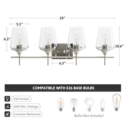 VONLUCE 4 Light Bathroom Vanity Light Fixture,Brushed Nickel | Wine Glass Shades, E26 Sockets, Easy to install, Vanity Lights for Bathroom Bedroom Hallway Living Room - color: Nickel, size: 4-Light
