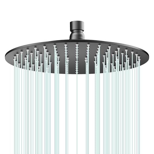 All Metal Rain Shower Head - Heavy Duty Stainless Steel, Easy Install, High Water Flow, Ultra-Thin Modern Design for Bathroom (D-Matte Black, 10)（BNW0088） - color: D-Matte Black, size: 10