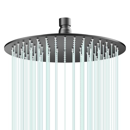 All Metal Rain Shower Head - Heavy Duty Stainless Steel, Easy Install, High Water Flow, Ultra-Thin Modern Design for Bathroom (D-Matte Black, 10)（BNW0088） - color: D-Matte Black, size: 10