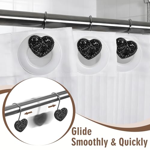 BBV Shower Curtain Hooks Rings for Valentine's Day, 12 Pcs Stainless Steel Glide Shower Hooks for Bathroom Shower Rods Curtains (Black Rhinestones) - color: Black Rhinestones