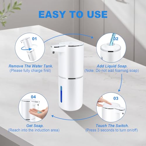 Automatic Soap Dispenser Touchless, Liquid Hand Soap Dispenser for Bathroom | Adjustable Volume for Thick & Thin Liquid, USB Rechargeable Electric Hands Free Dish Soap Dispenser for Kitchen
