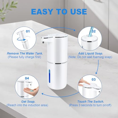 Automatic Soap Dispenser Touchless, Liquid Hand Soap Dispenser for Bathroom | Adjustable Volume for Thick & Thin Liquid, USB Rechargeable Electric Hands Free Dish Soap Dispenser for Kitchen