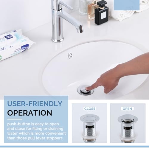 Angle Simple Bathroom Sink Drain Chrome, Pop Up Drain Stopper with Overflow | Brass Sink Stopper Assembly, Fits Lavatory & Vanity Sink with 1.61 to 2 Inches Drain Hole - color: Chrome