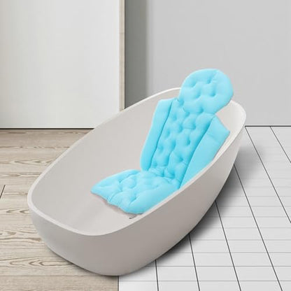 POPETPOP Bathtub Mat with Pillow for Adults, Spa Bath Cushion Pad with Suction Cups, Blue Full-Body Bath Pillow Headrest for Bathtub Relaxation and Neck Support