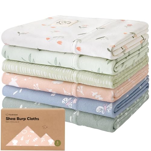 Organic Burp Cloths Baby Boy, Girl, 6-Pack Large Burping Cloths (Fleur) | 100% Cotton Burp Clothes for Babies, Newborns Spit Up Rags, Super Soft, Absorbent Towels, Gender Neutral, Machine Washable - color: Fleur, style: Shea