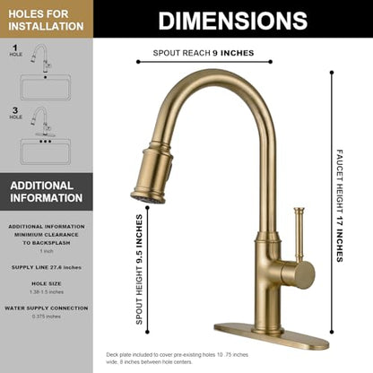 Lava Odoro Champagne Gold Kitchen Faucet with Pull Down Sprayer | Single Handle Kitchen Sink Faucet with 3-Function Magnetic Sprayer for Sink 1 Hole, 1.8 GPM, Deck Plate Included, KF421-M-CB - color: Champagne Gold, style: 3-Mode, Magnetic