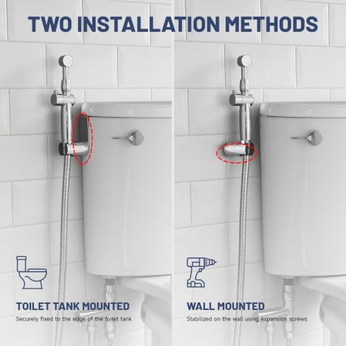 Chrome Handheld Bidet Sprayer Attachment for Toilet, Brass | Adjustable Length Spray Heads, with Bidet Hose, Cloth Diaper Sprayer Bidets for Attachment Toilet, Wall or Toilet Mount