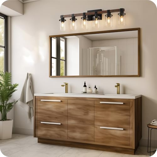 6-Light Bathroom Light Fixture, Vanity Lights for Bathroom with Glass Shade, Rustic Bathroom Light Fixtures, E26 Base F12BD05 - size: 6-Light
