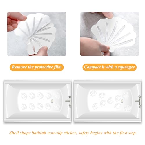 12 Pcs White Bathtub Stickers Non Slip Sea Shell Shape | Adhesive Decals, For Floor, Ladders, Bath Tub, Stairs, Bathroom, Shower Stickers - color: White
