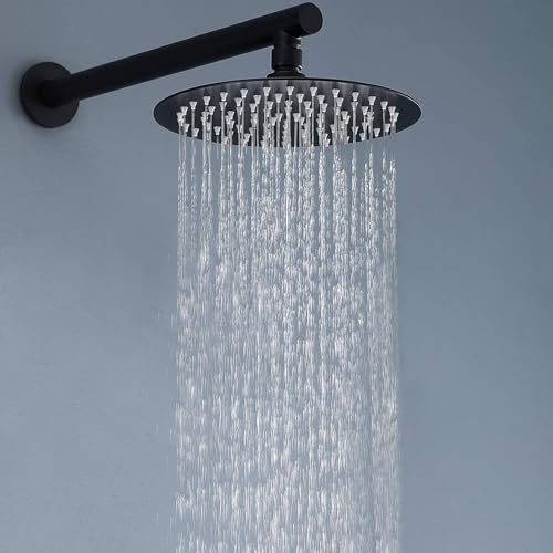 Voolan 15" Round Shower Arm with Flange and Teflon Tape, Extension Shower Head Arm for Bathroom Fixed Shower Head, Solid Stainless Steel, Wall Mounted (Matte Black) - color: Matte Black, style: 15 Inch