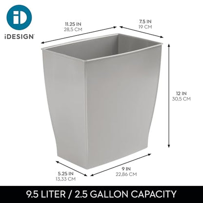 iDesign Small Plastic Bathroom Trash Can, Gray | Slim Rectangle, For Bedroom, Office, Dorm - color: Gray, style: Pack of 1