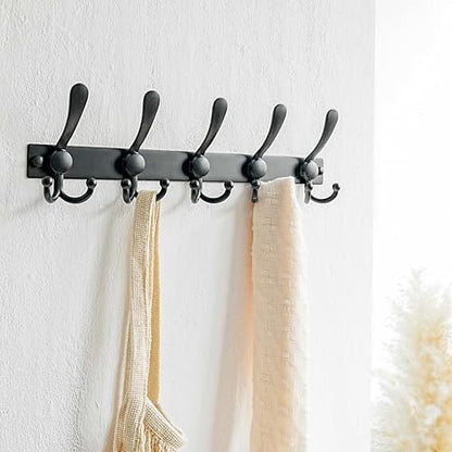 Coat Rack Wall Mount, Heavy Duty 12-Gauge Base vs Flimsy 1mm, Double-Thick Solid Anti-Snap Hooks, 16” Stud-Mount, Stainless Steel Hanger for Clothes Hat Entryway Closet Mudroom, Black - color: Black, size: L=17" (1pcs)