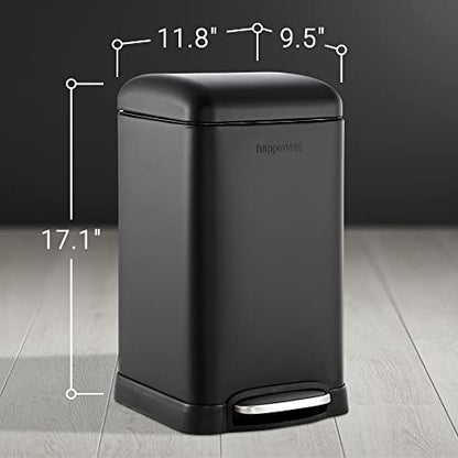 happimess Betty Retro Mini 3.2 Gal Step Trash Can, Charcoal Black | Soft-Close Lid, Fingerprint Proof, Removable Liner, Stainless Steel, Hands-Free Pedal - color: Black