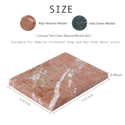 2pcs Marble Soap Dish Set Bar Soap Sponge Holder Tray for Bathroom Kitchen | Real Stone | Multi-Color Set | Non-slip | Hand-made Draining Grooves | Keep Soap Dry | Easy to Clean