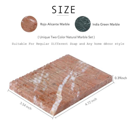 2pcs Marble Soap Dish Set Bar Soap Sponge Holder Tray for Bathroom Kitchen | Real Stone | Multi-Color Set | Non-slip | Hand-made Draining Grooves | Keep Soap Dry | Easy to Clean