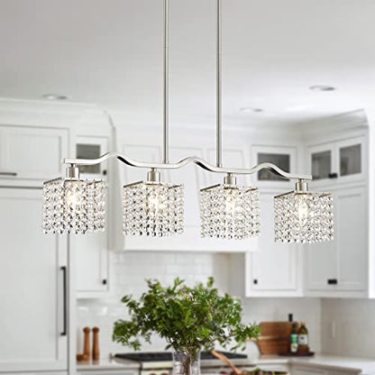 WUZUPS Crystal Chandelier 4-Light Linear Raindrop Pendant Ceiling Light Modern Lighting Fixture for Bedroom Dinning Room Bar Kitchen Island, H8.7'' W4.7'' L30.5, E12 Base, Nickel - color: Nickel Pendant Light