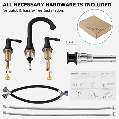 Matte Black Widespread Bathroom Sink Faucet 8 Inch for Vanity | with All Metal Pop Up Drain, High Arc 2 Handle Lead-Free Deck Mount Bathroom Faucet for 3 Hole Lavatory Utility Sink - color: Matte Black