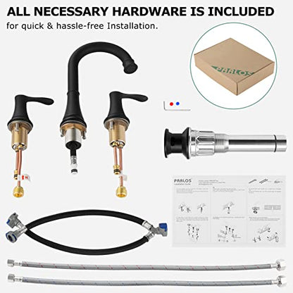 Matte Black Widespread Bathroom Sink Faucet 8 Inch for Vanity | with All Metal Pop Up Drain, High Arc 2 Handle Lead-Free Deck Mount Bathroom Faucet for 3 Hole Lavatory Utility Sink - color: Matte Black