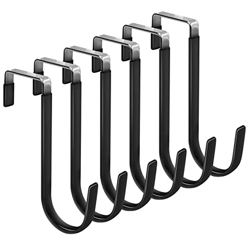 FYY Over the Door Hooks, Single-Hanger 6 Pack, Fits Doors 1 3/8" Black | Heavy Duty Metal, Hold 20lbs, Rubber-Coated, No-Drilling, for Bathroom Dorm, Hanging Towels Clothes Hats Bags Coats Wreaths - color: A Black, size: Short, style: 6 Pack
