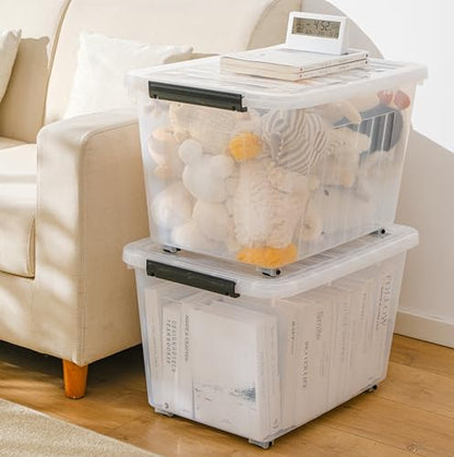 Cetomo 40Qt Plastic Storage Bin with Wheels, Stackable Storage Box with Lid, Organizer, Container for Home, Office, Drom, PP, BPA-Free, Nestable, Clear, 40Quart-4 Pack - size: 40Qt*4