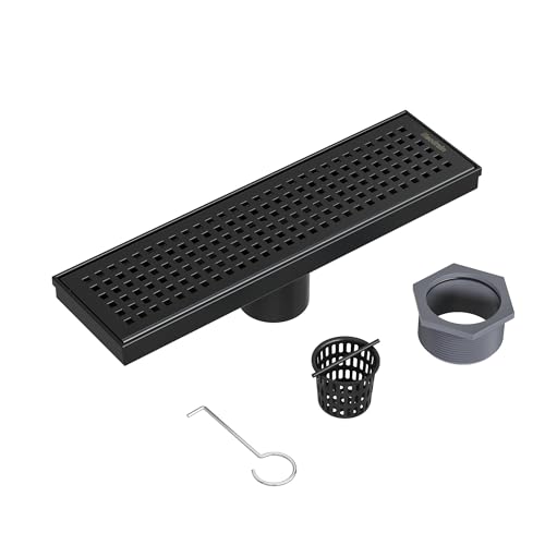 Neodrain 12" Linear Shower Drain, Matte Black 304 SS Bathroom Linear Drain | Black Shower Drain with Quadrato Grate& Adjustable Feet, Long Rectangle Shower Floor Drain in Bathroom, Balcony etc,cUPC - color: Matte Black, size: 12 In