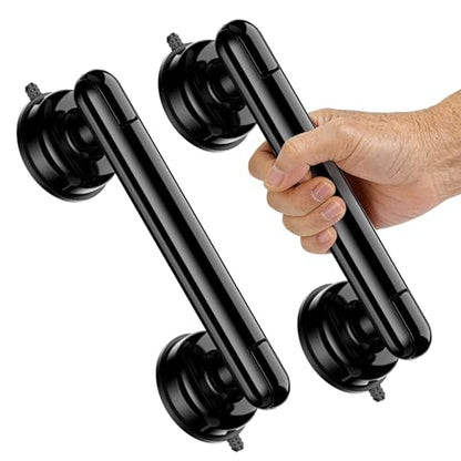 Upgraded 2-Pack Grab Bars for Shower Bathroom Wall, Heavy-Duty Suction Grab Bars Shower Handle Safety for Elderly Seniors Handicap, No Drilling Tool-Free, Easy Removal and Reusable (Black) - color: Black (2 Pack)