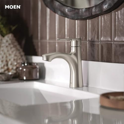 Moen Findlay Spot Resist Brushed Nickel Single-Handle Bathroom Faucet, Single-Hole Setup with Deckplate, 84516SRN - color: Spot Resist Brushed Nickel