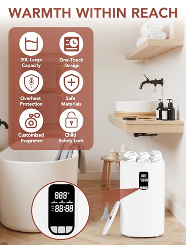 Electactic Towel Warmer, 20L Large Towel Warmers Bucket for Bathroom & Spa, With Timer & Reservation Function, 3 Temperature Adjustable, LCD Screen, Fits Blankets, Bathrobes, PJ's for Home, Gym, Salon - style: LCD Display+Detachable Lid