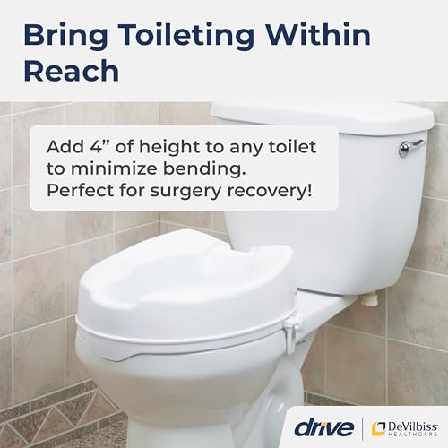 Drive Medical Raised Toilet Seat with Lock, Standard Seat, 4 Inch | Raised Toilet Seat with Lock Adds 4 Inches of Height and Stability to Any Standard Toilet Bowl at Home - size: 4 Inch (Pack of 1)