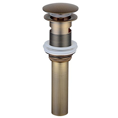 Antique Brass Pop Up Drain with Overflow for Vessel Sinks | Heavy Brass Construction with Rustproof Finish and Tool-Free Hand Tighten, Smooth Operation, Compatible with Most Sink Holes.