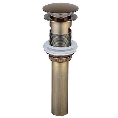 Antique Brass Pop Up Drain with Overflow for Vessel Sinks | Heavy Brass Construction with Rustproof Finish and Tool-Free Hand Tighten, Smooth Operation, Compatible with Most Sink Holes.