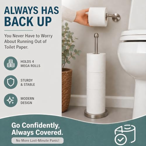 Songtec Toilet Paper Holder Stand with Reserve, Floor Standing Tisse Roll Holder for 4 Rolls, Compact Design Bathroom Toilet Paper Storage - Brushed Nickel - color: Brushed Nickle