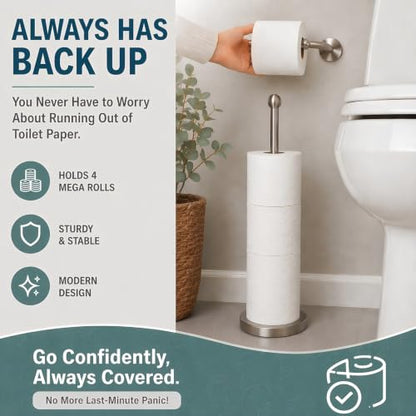Songtec Toilet Paper Holder Stand with Reserve, Floor Standing Tisse Roll Holder for 4 Rolls, Compact Design Bathroom Toilet Paper Storage - Brushed Nickel - color: Brushed Nickle