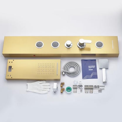 5-in-1 Shower Panel Tower System with LED Lights, 2-in-1 Body Massage, Rainfall, Waterfall,Handheld and Tub Spout, Stainless Steel Shower Column - Gold - color: Gold - 2-in-1 Body Jets