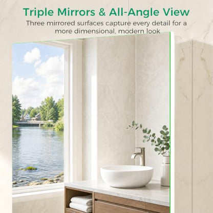 14 x 18 Aluminum Medicine Cabinet Mirror, Moisture & Rust Resistant Bathroom Wall Cabinet with Mirror, Recessed or Surface Mount with Adjustable Shelves, Tempered Glass & Soft Close Hinges - size: 18"L x 14"W