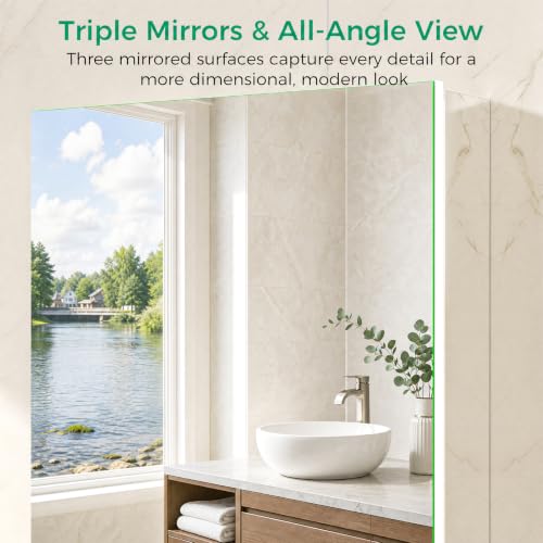 24 x 32 Aluminum Medicine Cabinet Mirror, Moisture & Rust Resistant Bathroom Wall Cabinet with Mirror, Recessed or Surface Mount with Adjustable Shelves, Tempered Glass & Soft Close Hinges - size: 32"L x 24"W
