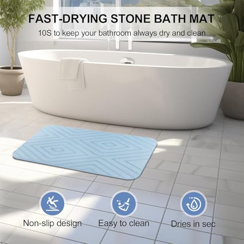 2 Pack Stone Bath Mat, Diatomaceous Earth Shower Mat, Non-Slip Super Absorbent Quick Drying Bathroom Kitchen Floor Mat, 24x15, Blue - color: Blue