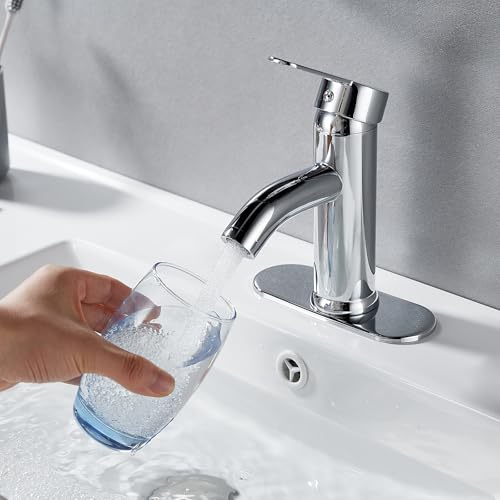 Bathroom Faucet 1 Hole, Chrome Vanity Faucet,Single Handle | for 1 Hole or 3 Hole Bathroom Sink, RV, Vanity,with Deck and Pop-up Drain Easy to Clean - color: Chrome